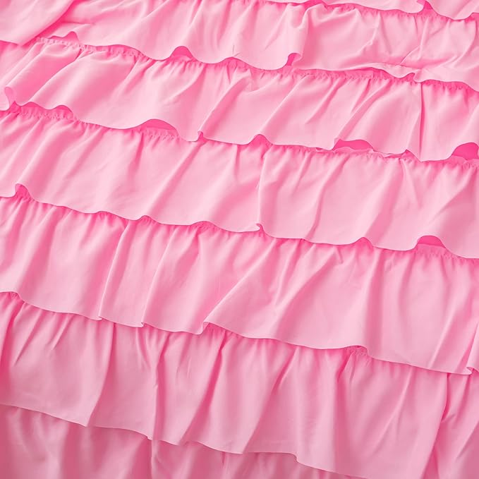 Teen Girls Pink Princess Dress Comforter Set Queen Size, 5 Pcs Bed in a Bag Girls Queen, Girls Pink Ruffled Bedding Set, Teen Bedding Sets for Girls Kids with Sheets