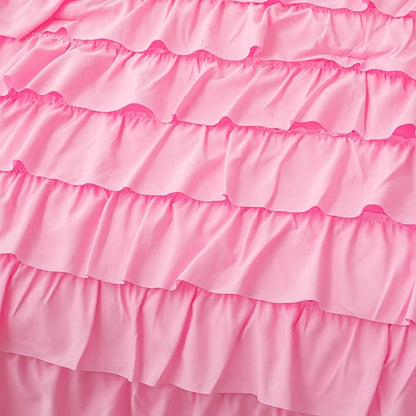 Teen Girls Pink Princess Dress Comforter Set Queen Size, 5 Pcs Bed in a Bag Girls Queen, Girls Pink Ruffled Bedding Set, Teen Bedding Sets for Girls Kids with Sheets