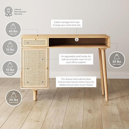 Nathan James Jacklyn Modern Home Office Writing Desk, OneSize, Natural Brown
