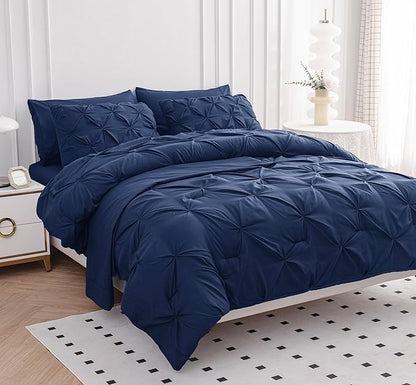 Lane Linen Queen Comforter Set with Sheets, 7 Piece Queen Bed in a Bag Set, Pintuck Queen Bed Set, Soft Bedding Queen Size, Bed Set Queen Size, Queen Bed Comforter Set with Pillowcases & Shams - Linen