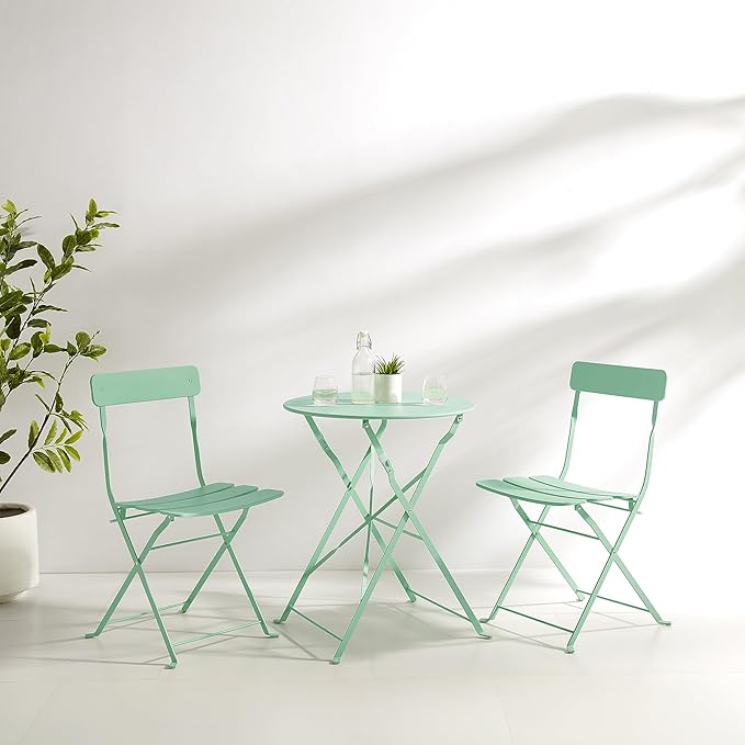 Crosley Furniture CF7390-MN Karlee Retro Metal Indoor/Outdoor 3-Piece Bistro Set with Table and 2 Chairs, Mint