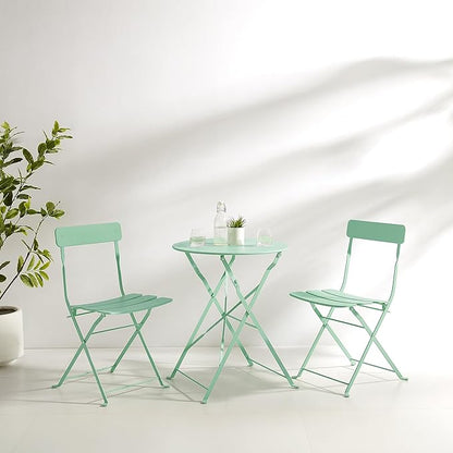 Crosley Furniture CF7390-MN Karlee Retro Metal Indoor/Outdoor 3-Piece Bistro Set with Table and 2 Chairs, Mint
