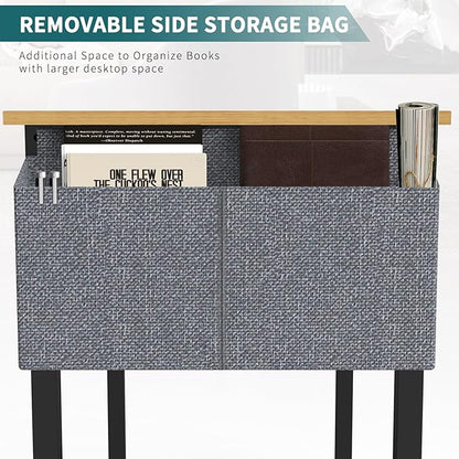 SMUG Computer Desk 32 Inch Home Office Writing Wood Storage Bag & Headphone Hook Small Spaces Simple Bedroom Work Study Kids Table, Natural