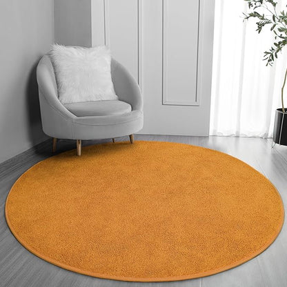 Round Area Rugs for Bedroom Living Room, 4x4 Orange Super Soft Comfy Thickened Memory-Foam Indoor Circle Carpets, Modern Aesthetic Minimalist Carpet for Boys Girls Adults Nursery Home Décor