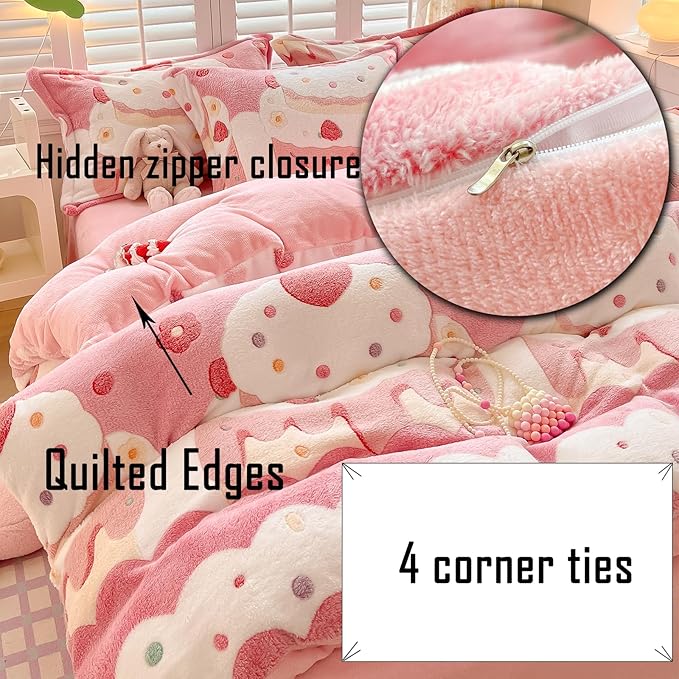 MorroMorn Twin Bedding Sets, Pink Duvet Cover Set, Kawaii Cream Cake Fluffy Comforter Covers Blanket Ultra Soft for Girls Kids Toddler Teen Women Twin/Twin XL Size