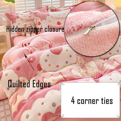 MorroMorn Twin Bedding Sets, Pink Duvet Cover Set, Kawaii Cream Cake Fluffy Comforter Covers Blanket Ultra Soft for Girls Kids Toddler Teen Women Twin/Twin XL Size