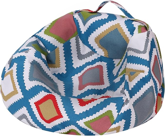 Colorful House Stuffed Animal Storage Bean Bag Chair Cover for Kids Stuffable Zipper Beanbag for Organizing Children Toys Large Canvas(38'',Square Pattern)