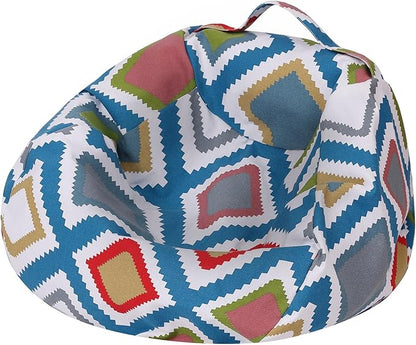 Colorful House Stuffed Animal Storage Bean Bag Chair Cover for Kids Stuffable Zipper Beanbag for Organizing Children Toys Large Canvas(38'',Square Pattern)