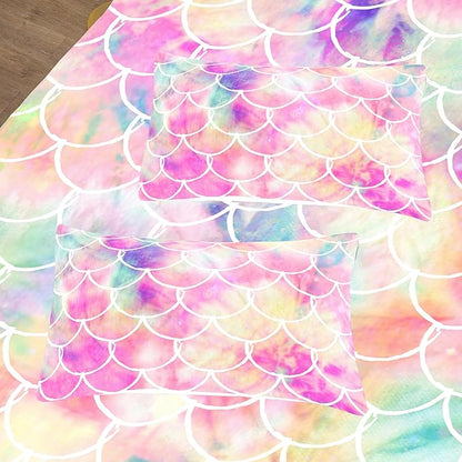 NINENINE Mermaid Comforter Bedding Set,Girls Twin Size Bedding Set,Mermaid Bedding Set,Rainbow Scales Bedding Sets with 1Comforter 1Pillowcase
