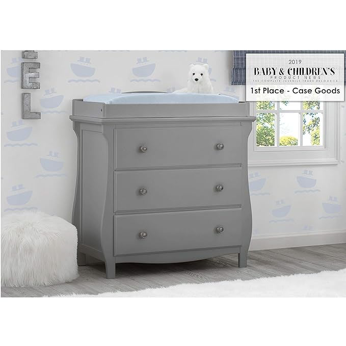 Delta Children Lancaster 4-in-1 Convertible Baby Crib & 3 Drawer Dresser with Changing Top, Grey