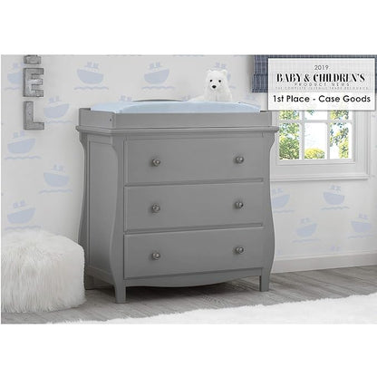 Delta Children Lancaster 4-in-1 Convertible Baby Crib & 3 Drawer Dresser with Changing Top, Grey