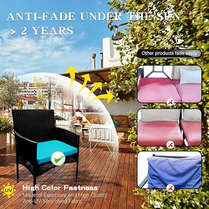 ClawsCover 3Pack Outdoor Seat Cushions Replacement Covers Fit for 4 Pieces Wicker Rattan Furniture Patio Conversation Set Loveseat Chair,38x19x2,19x19x2,Turquoise-Large (Include Cover Only)