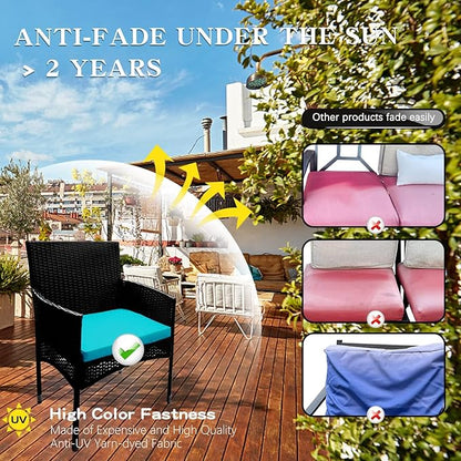 ClawsCover 3Pack Outdoor Seat Cushions Replacement Covers Fit for 4 Pieces Wicker Rattan Furniture Patio Conversation Set Loveseat Chair,38x19x2,19x19x2,Turquoise-Large (Include Cover Only)