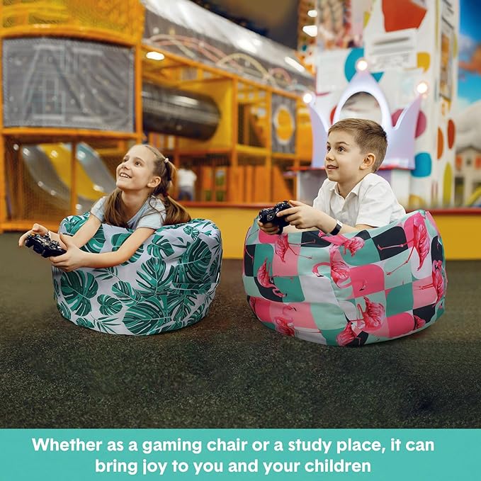 2 Pcs Bean Bag Chair for Kids 24" Empty Bean Bag with Carrying Handle Removable Washable Canvas Storage Bean Bag for Organizing Toy Room Decor(Tropical)