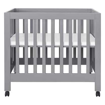 Babyletto Origami Mini Portable Folding Crib with Wheels in Grey, 2 Adjustable Mattress Positions, Greenguard Gold Certified