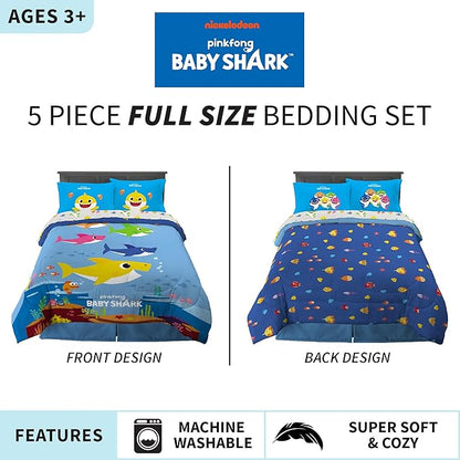 Franco Kids Bedding Super Soft Comforter and Sheet Set, 5 Piece Full Size, Baby Shark