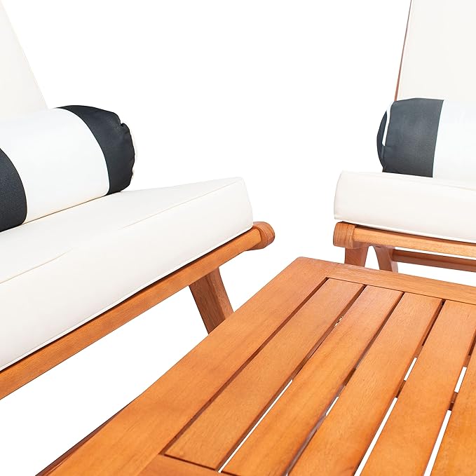 Safavieh PAT7044C Outdoor Collection Chaston Natural and Beige 4-Piece Black & White Pillows Patio Set