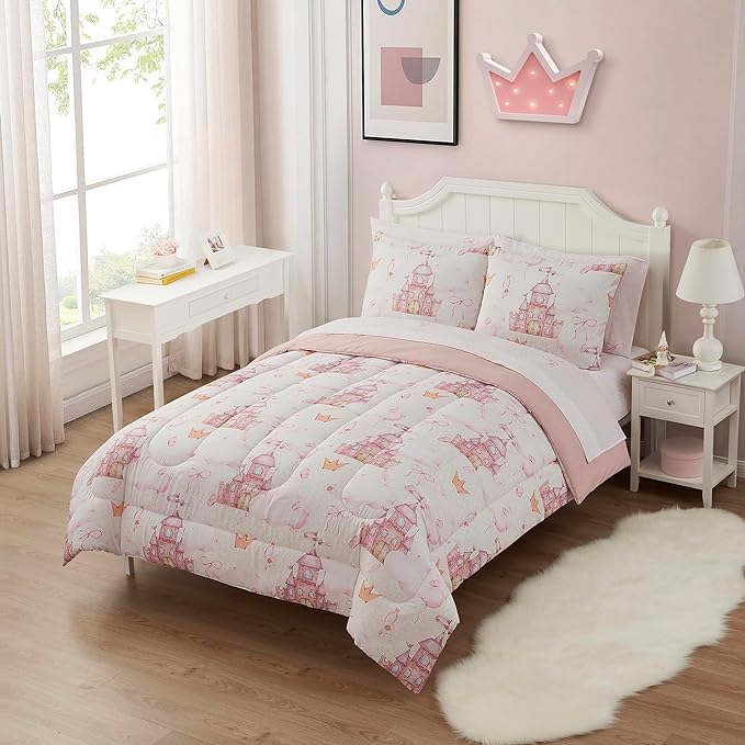 Kids Bedding Set Bed in a Bag for Boys and Girls Toddlers Printed Sheet Set and Comforter, Full, Fairytale Princess