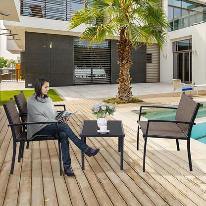 4 Pieces Patio Furniture Set Outdoor Garden Patio Conversation Sets Poolside Lawn Chairs with Tempered Glass Coffee Table Loveseat Porch Furniture Textilene Fabric Yellow