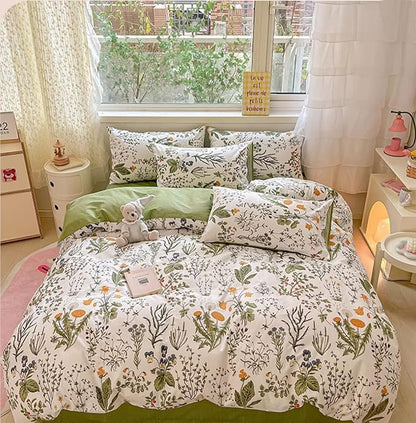 Botanical Comforter Set King White and Sage Green Floral Plant Bedding Set Garden Pattern Printed on White Women Reversible Blanket 3 PCs Girls Breathable White Floral Bed Comforter Set