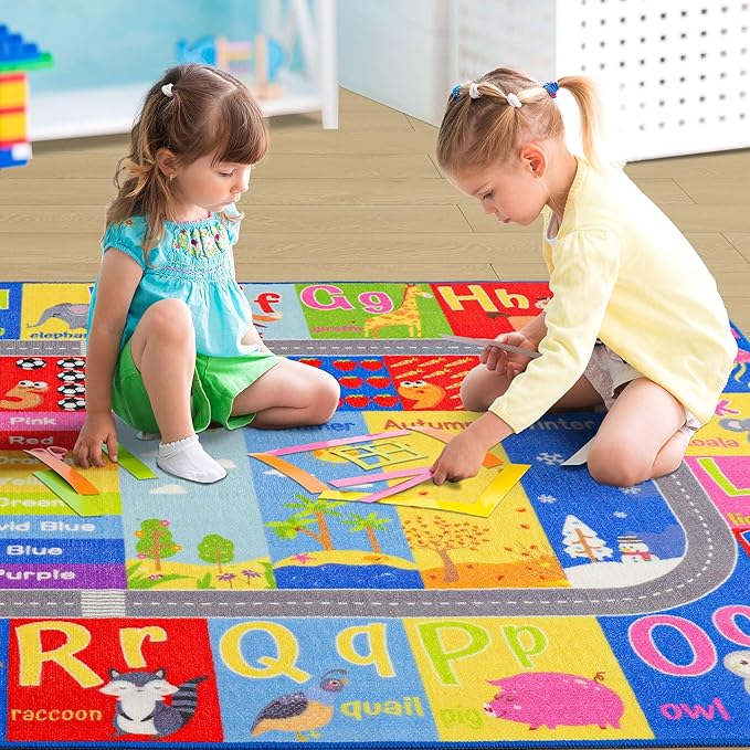 Kids Rugs For Playroom, ABC Alphabet Numbers Classroom Rug, 4x6 Feet Educational Learning and Fun Playroom Rug, Non Slip Nursery Rug, Kids Play Mat for Kids Room, Toddler Classroom and Bedroom
