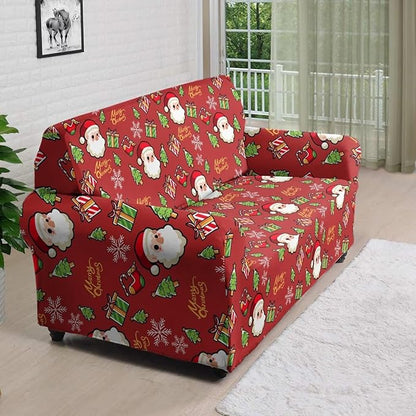 FKELYI Christmas Decor Red Sofa Slipcover for Living Room Santa Claus Sofa Couch Cover with Elastic Bottom Non-Slip Furniture Protector L