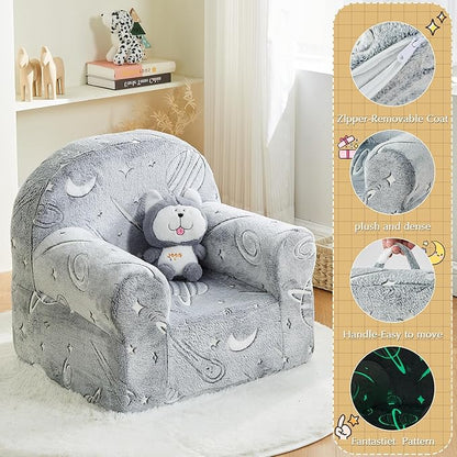 Toddler Chair Kids Plush Chair Sherpa Kids Chairs, Toddler Couch Bean Bag Chairs for Kids Gaming Chair for Kids Glow in The Dark,Starry Sky Grey