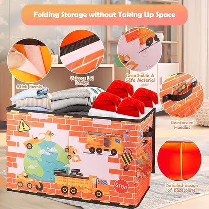 Large Toy Box Chest, Collapsible Sturdy Toy Storage Organizer for Kids, Boys, Girls, 25"x13"x16" Toy Chest Storage Bins with Lids Toy Bins Baskets Boxes for Living Room, Playroom, Nursery, Orange