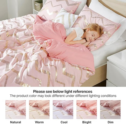 Codi King Size Bedding Sets Pink - Metallic Print Blush Comforter Set - 4 Piece includes 1 Rose Gold Comforter, 1 Decorative Pillow, 2 Pillow Cases - All Seasons Warm