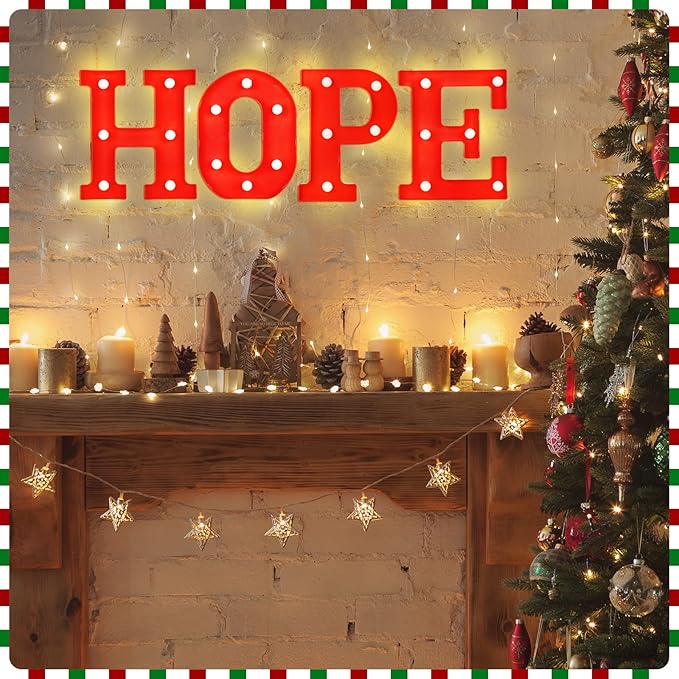 VIHOSE Christmas LED Letter Lights Sign Table Decoration Christmas Light up Letters Battery Powered Letter for Home Bar Christmas Party Bedroom Tabletop Decoration Gift (Hope)