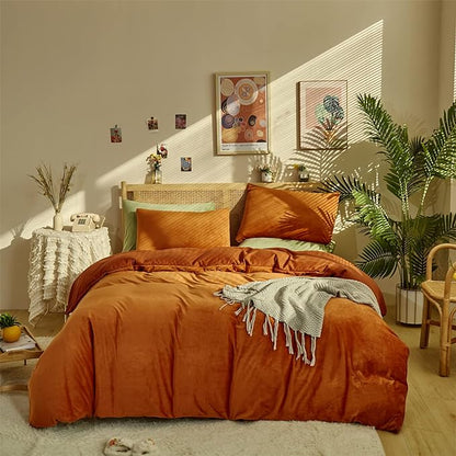Wellboo Rust Caramel Fluffy Comforters Full Women Burnt Orange Velvet Bedding Comforter Sets Cotton Modern Solid Terracotta Flannel Quilts Girls Plain Reddish Plush Aesthetic Bed Quilts Shaggy Fur Bed