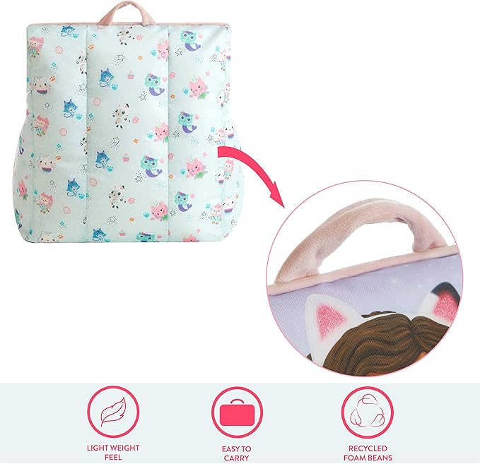 Idea Nuova Gabby's Dollhouse Kids Fabric Bean Bag Chair with Piping & Top Carry Handle, Large