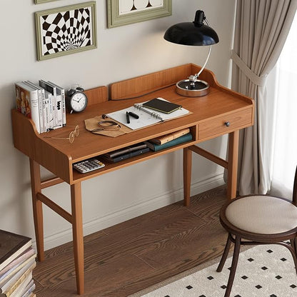 Vintage-style Desk with Scandinavian Flair, Computer or Laptop Desk, Writing Desk with Drawer and Open Storage Cubby, Small Space Dressing Table.