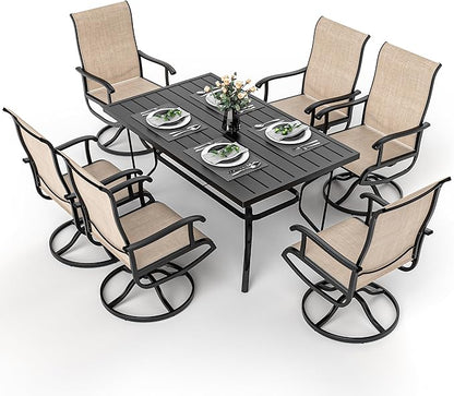 Pamapic 7 Pieces Patio Dining Set, Outdoor Dining Set for Garden Backyard Poolside Deck,Outdoor Table and Chairs Set with 6 Textilene Swivel Chairs,Beige