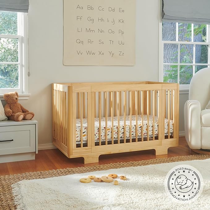 Babyletto Yuzu Convertible All-Stages Bassinet, Midi, Full-Size Crib in Natural, Greenguard Gold Certified, Portable & Adjustable with Conversion Kits and Pads Included