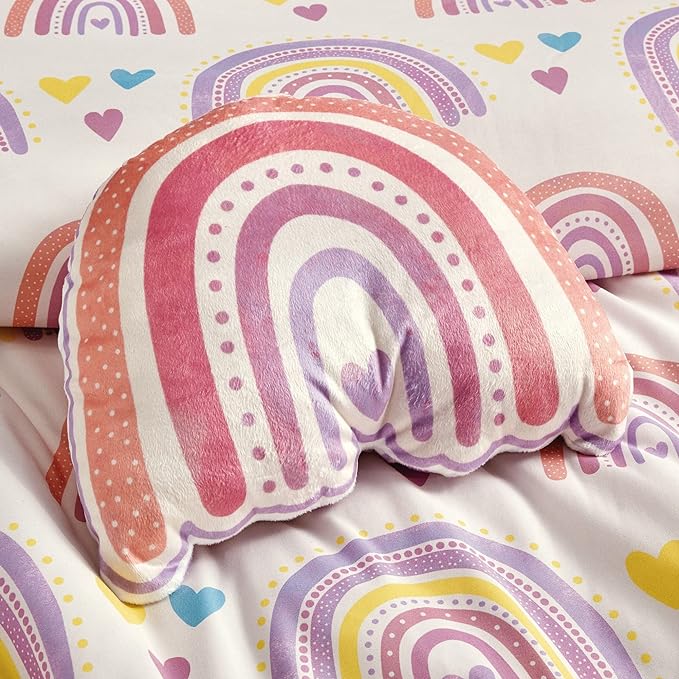 for Kids Rainbow Hearts 4-Piece Comforter Set - Beautiful Motif Design Bedding Set with Embrodery Print
