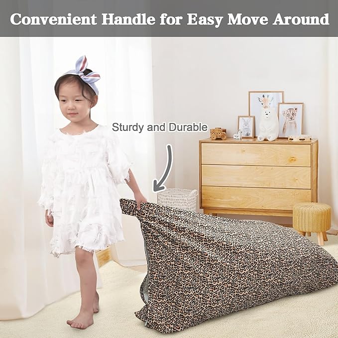 Jorbest Stuffed Animal Storage Bean Bag Chair Cover for Kids and Adults, Bean Bag Stuffed Animal Storage, Luxury Velvet Leopard Print Bean Bag Covers Only without Filling, (200L/52 Gal)