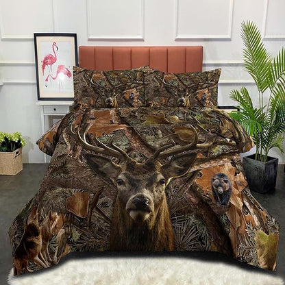 NINENINE Deer Bedding Sets Full Size for Boys Adult Teens Western Woodland Camo Comforter Moose Wildlife Forest Bedding,Bear Animals Hunting Bed Sets with 1 Comforter 2 Pillowcases