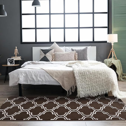 Chicrug Shag Geometric Modern Runner Rug for Bedroom, 2x6 Feet Memory Foam Indoor Hallway Runner Carpet, Fluffy Rug for Living Room Bedside Room Decor for Family, Brown/White