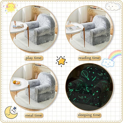 Toddler Chair Kids Plush Chair Sherpa Kids Chairs, Toddler Couch Bean Bag Chairs for Kids Gaming Chair for Kids Glow in The Dark,Starry Sky Grey