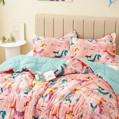 Twin Mermaid Bedding Sets for Girls, 2 Pieces Kids Twin Comforter Sets, Super Soft Lightweight for All Seasons, Includes 1 Comforter (66"x86") and 1 Pillowcase (20"x26"+2")
