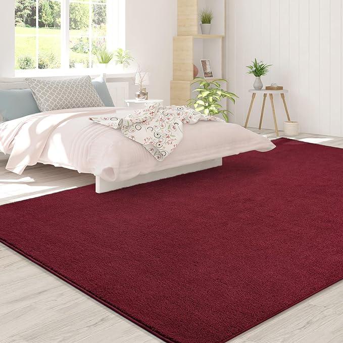 Area Rugs for Bedroom Living Room, 5x8 Rose Red Super Soft Comfy Thickened Memory-Foam Indoor Carpets, Modern Aesthetic Minimalist Carpet for Boys Girls Adults Apartment Nursery Home Décor