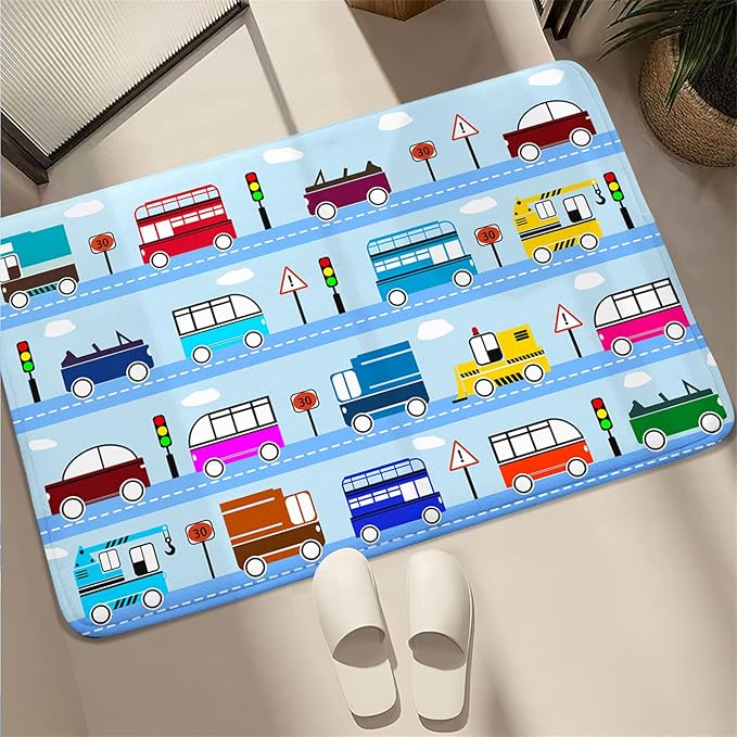 Car Rug Car Play Mat Kids Rugs for Playroom Car Rug Play Mat Rugs for Boys Bedroom Car Carpet for Kids Play Rug for Cars and Trucks Car Rug for Boys Room,Light Blue 2'×3'