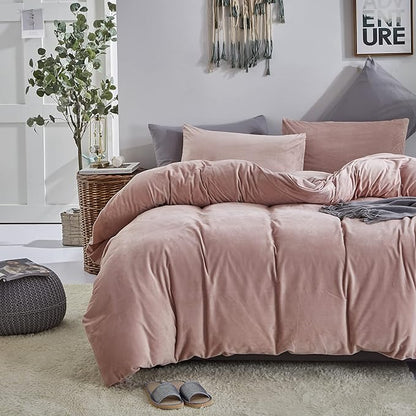 Wellboo Pink Velvet Comforter Sets Full Light Red Fluffy Bedding Comforters Full Size Women Girls Solid Pink Cute Flannel Quilts Aesthetic Pink Warm Winter Blankets Micromink Sherpa Fuzzy Plush Bed