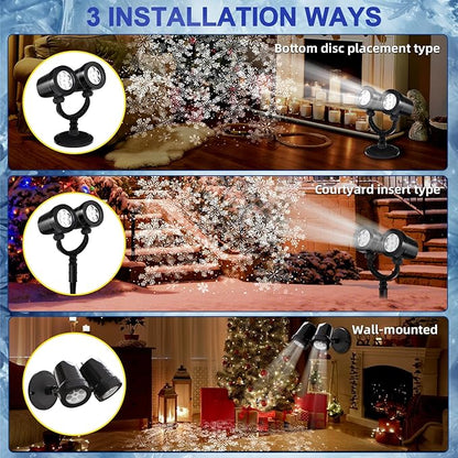 Snowflake Projection Light, Christmas Outdoor Double Headed Snowflake Projection Light, LED Snowfall Spotlight IP65 Waterproof Rating, Suitable for Christmas Garden Decoration (HT-TY-13)