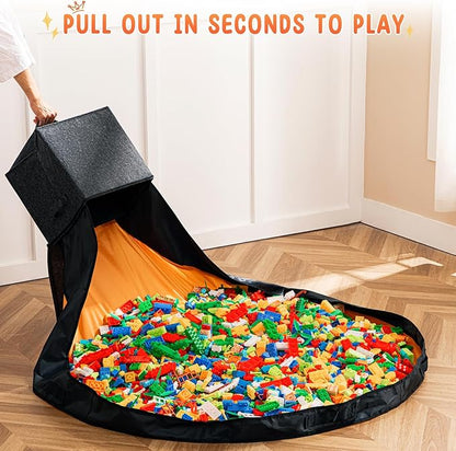 Toy Storage Organizer and Play Mat 13"x13"x13 Basket for Building Bricks Collapsible Storage Box for Kids Nonwoven Fabric Organizer Cube Bin