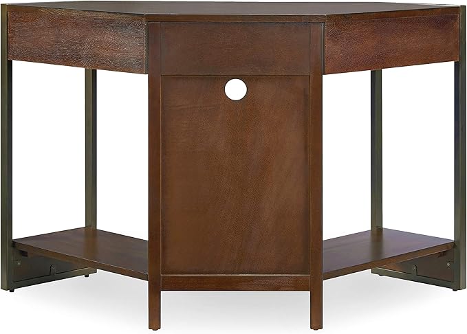 Leick Home Riley Holliday Computer Desk with Dropfront Keyboard Drawer, FURNITURE, Espresso/Gold