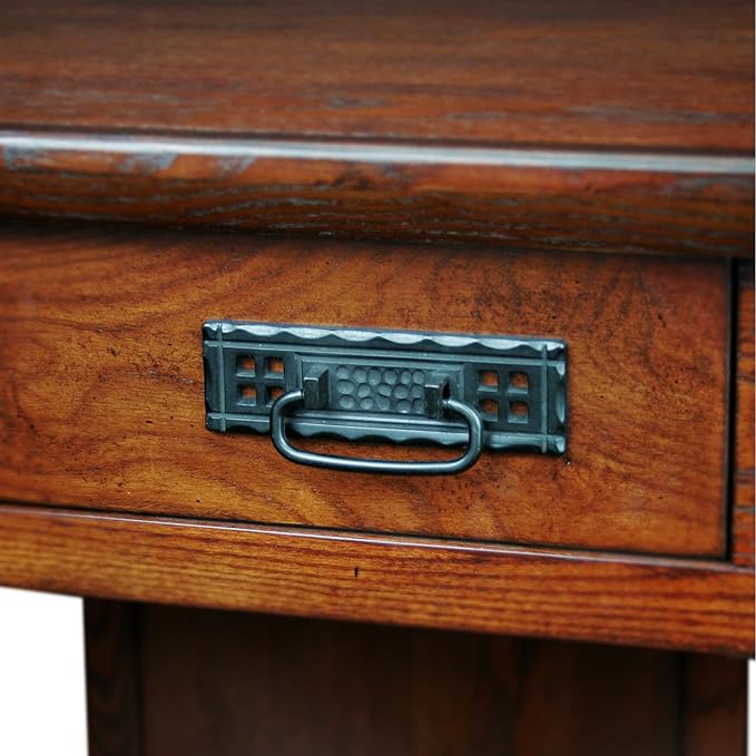 Leick Home 82430 Mission Corner Desk, Writing Computer Desk with Drop Front Keyboard Drawer, for Home Office, Solid Wood, Mission Oak