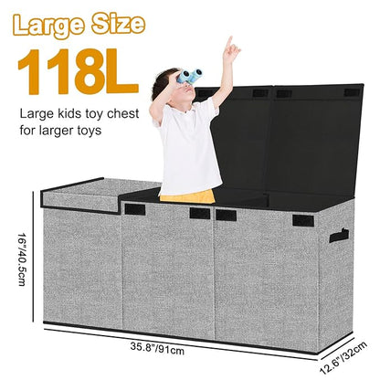 Extra Large Toy Box Chest with Lid, Collapsible Kids Toy Chest Boxes Organizers and Storage for Nursery,Playroom,Office 35.8"x12.6"x16"(Black)