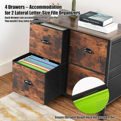 TOPSKY 4 Drawers Mobile Fabric Lateral File Cabinet with Casters for Letter SIze File (Rustic Brown)